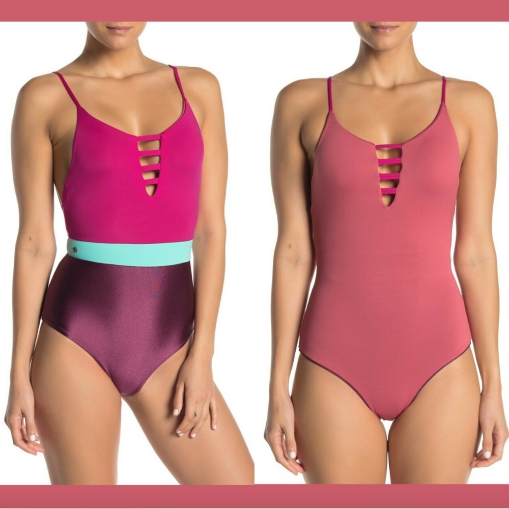 NEW $154 Maaji Colorblock Cheeky Lace Up One-Piece Swimsuit [‎ Large ]
